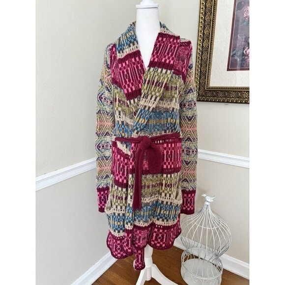 Odd Molly Womens Size 2 Long Cardigan Sweater Jacket Pockets Belt Boho Lambswool - Picture 1 of 7